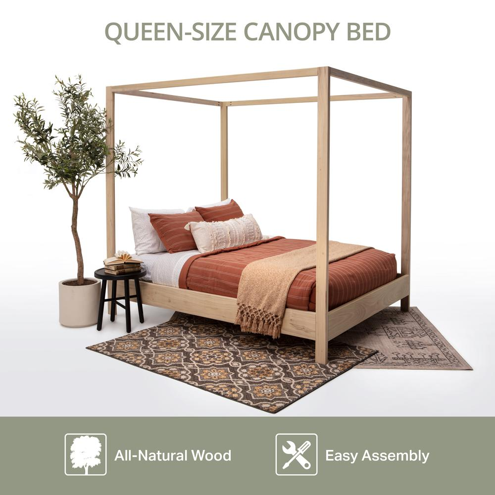 Boho Aesthetic Queen Size Sustainable and Eco-friendly Modern Canopy Bed with Raised Platform | Biophilic Design Airbnb Decor Furniture 