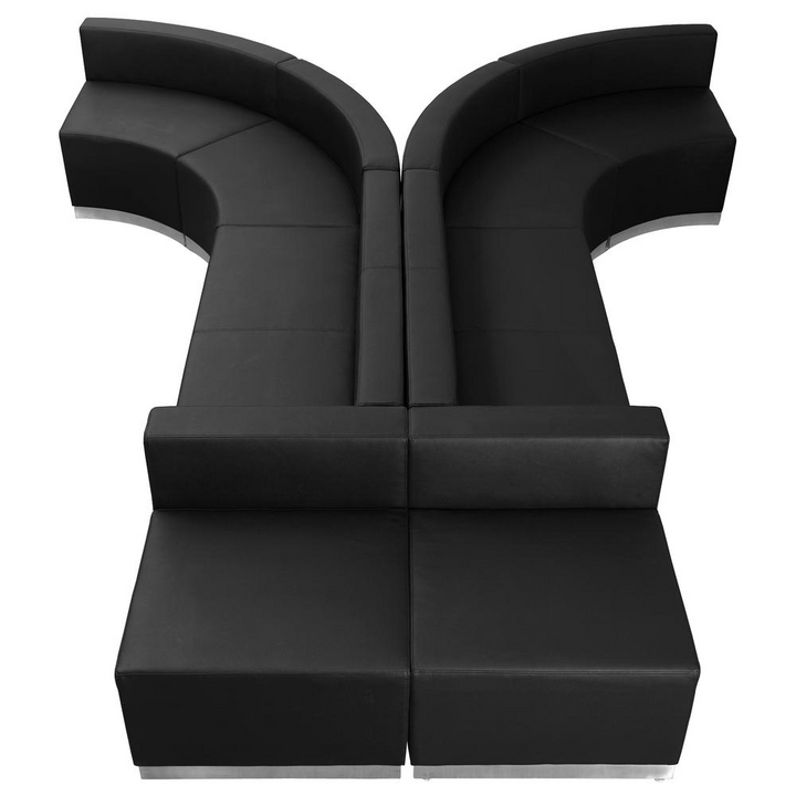 Boho Aesthetic Luxury Modern Italian Large Black Leather Reception Sofa 8 Pieces | Biophilic Design Airbnb Decor Furniture 