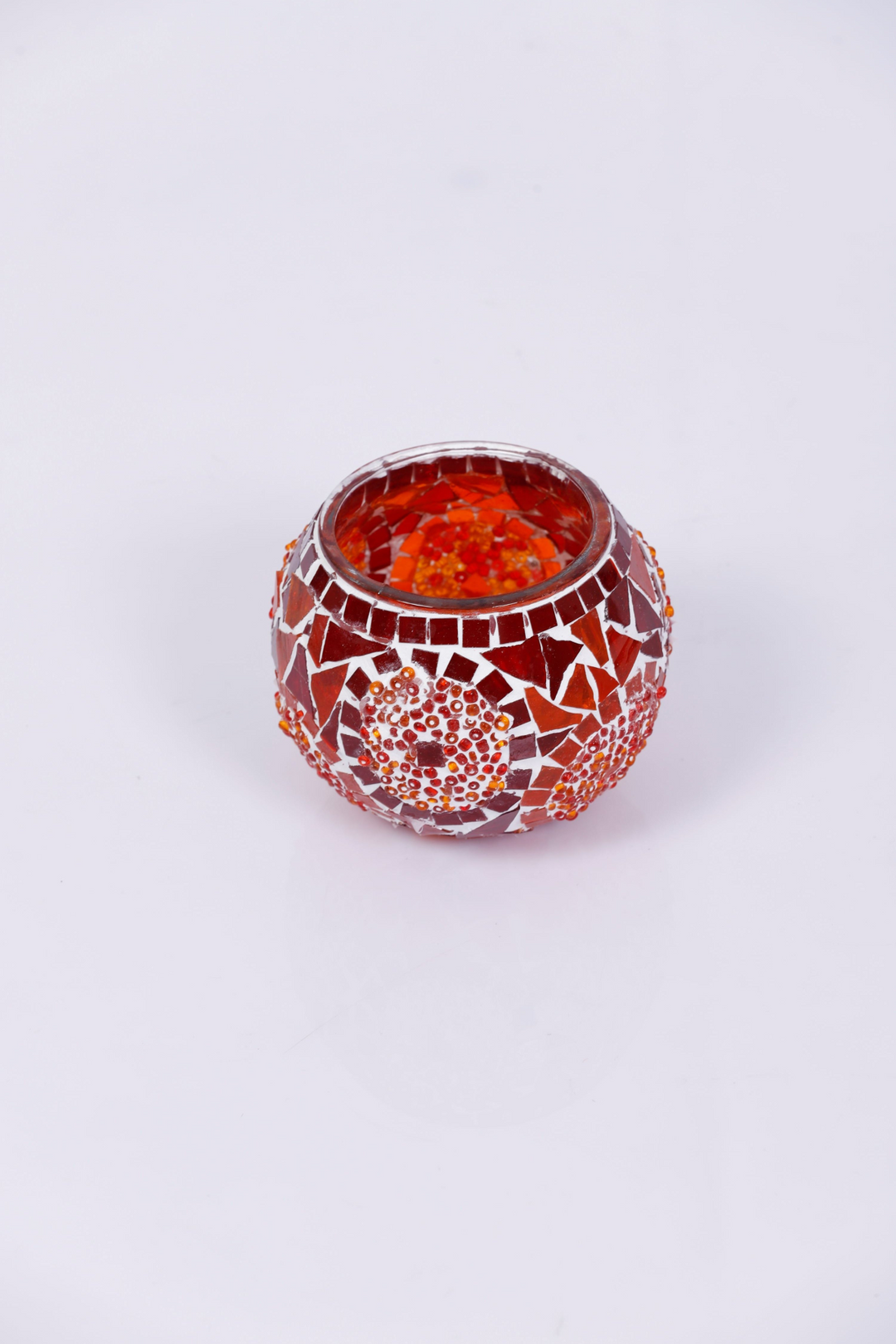 Boho Aesthetic Red Circle Mosaic Candle Holder | Biophilic Design Airbnb Decor Furniture 