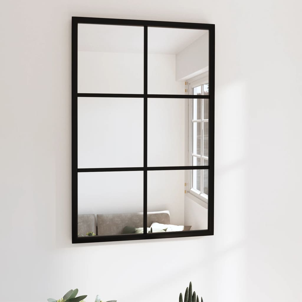 Boho Aesthetic Black Grid Metal Wall Mirror | Biophilic Design Airbnb Decor Furniture 