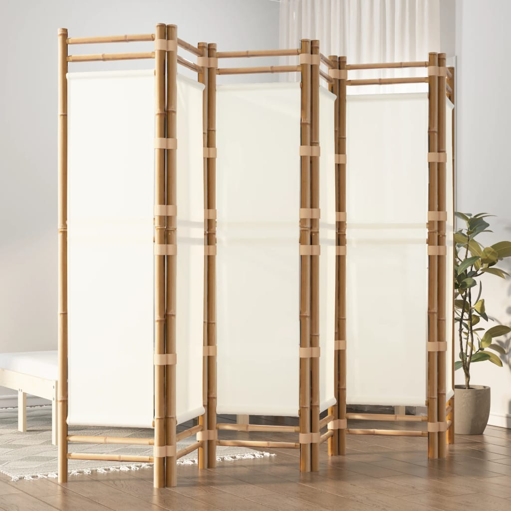 Boho Aesthetic vidaXL Folding 6-Panel Room Divider 94.5" Bamboo and Canvas | Biophilic Design Airbnb Decor Furniture 