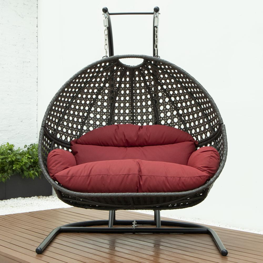 Boho Aesthetic Black Bohemian Wicker Hanging Double Egg Swing Chair | Biophilic Design Airbnb Decor Furniture 