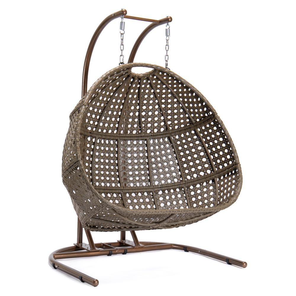 Boho Aesthetic Brown Bohemian Wicker Hanging Double Egg Swing Chair | Biophilic Design Airbnb Decor Furniture 