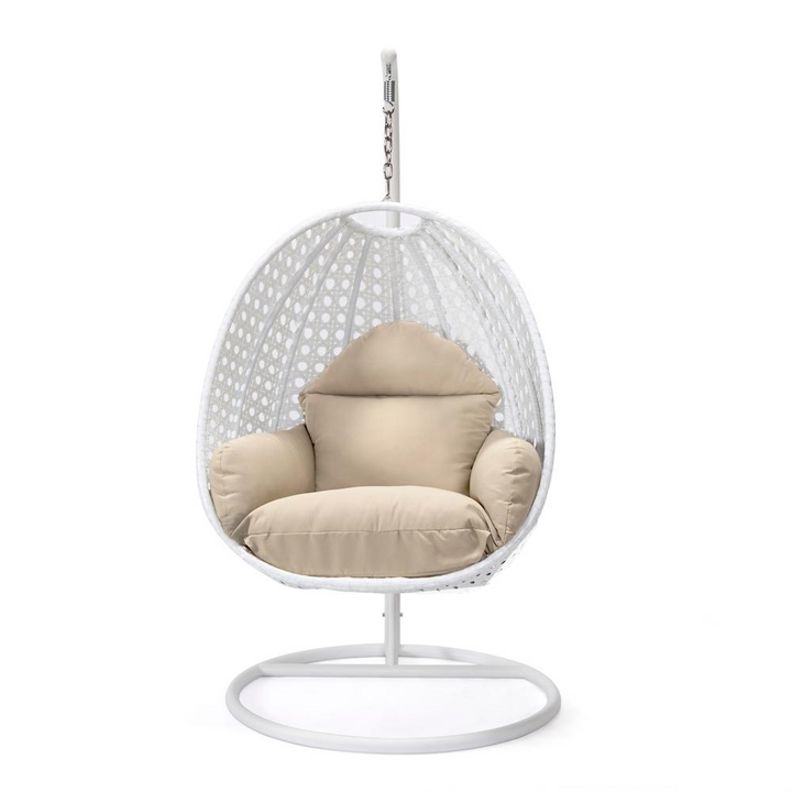 Boho Aesthetic LeisureMod Wicker Hanging Egg Swing Chair, Taupe color | Biophilic Design Airbnb Decor Furniture 