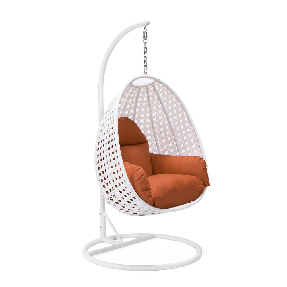 Boho Aesthetic LeisureMod Wicker Hanging Egg Swing Chair, Orange | Biophilic Design Airbnb Decor Furniture 