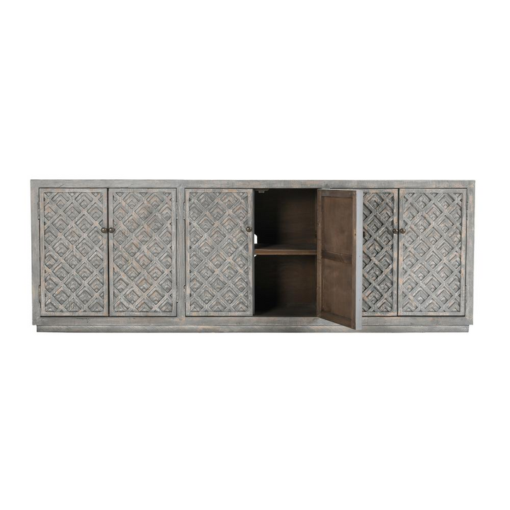 Boho Aesthetic Jonas 6-Door Sideboard Antique Blue Unique Buffet Cabinet | Biophilic Design Airbnb Decor Furniture 