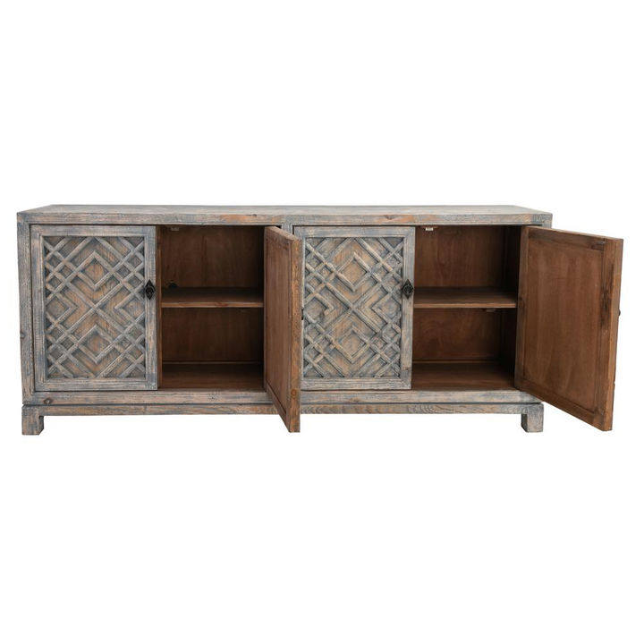 Boho Aesthetic Modern Luxury 4-Door Sideboard Antique Blue Buffet Cabinet | Biophilic Design Airbnb Decor Furniture 