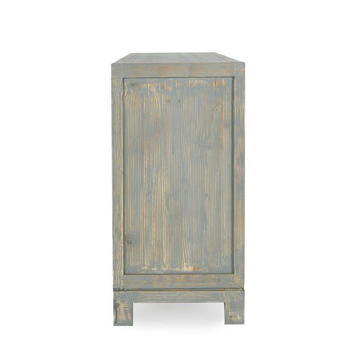 Boho Aesthetic Modern Luxury 4-Door Sideboard Antique Blue Buffet Cabinet | Biophilic Design Airbnb Decor Furniture 
