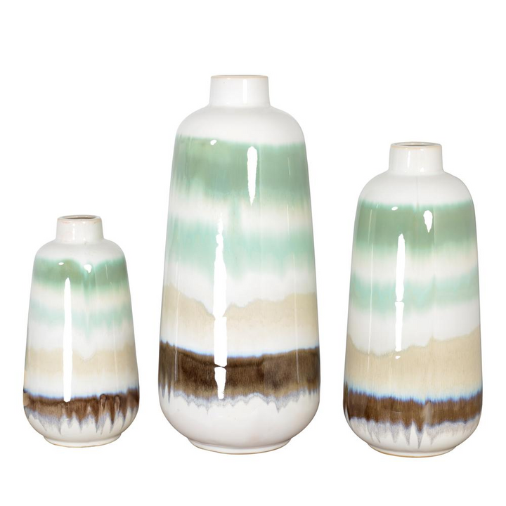 Boho Aesthetic Green Sand Vase Set of 3 | Biophilic Design Airbnb Decor Furniture 