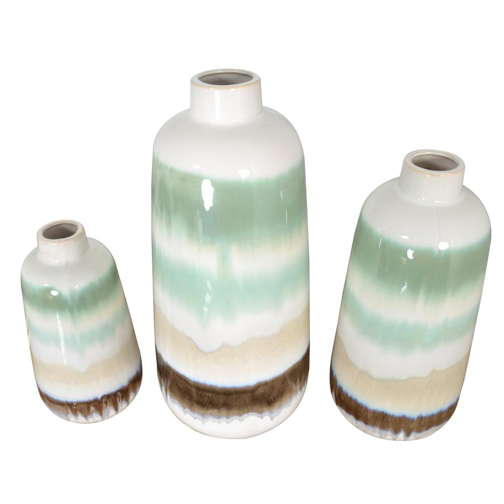 Boho Aesthetic Green Sand Vase Set of 3 | Biophilic Design Airbnb Decor Furniture 