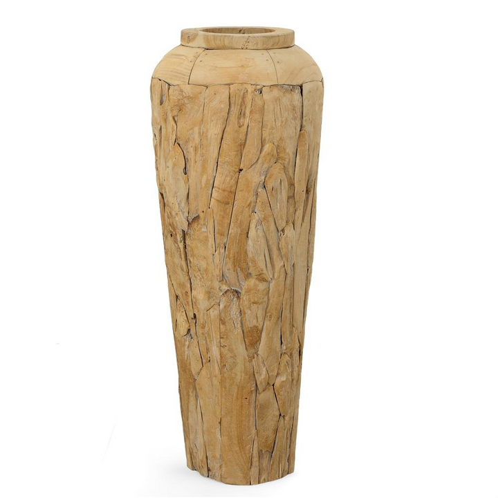Boho Aesthetic Large Farmhouse Teak Floor Vase | Biophilic Design Airbnb Decor Furniture 