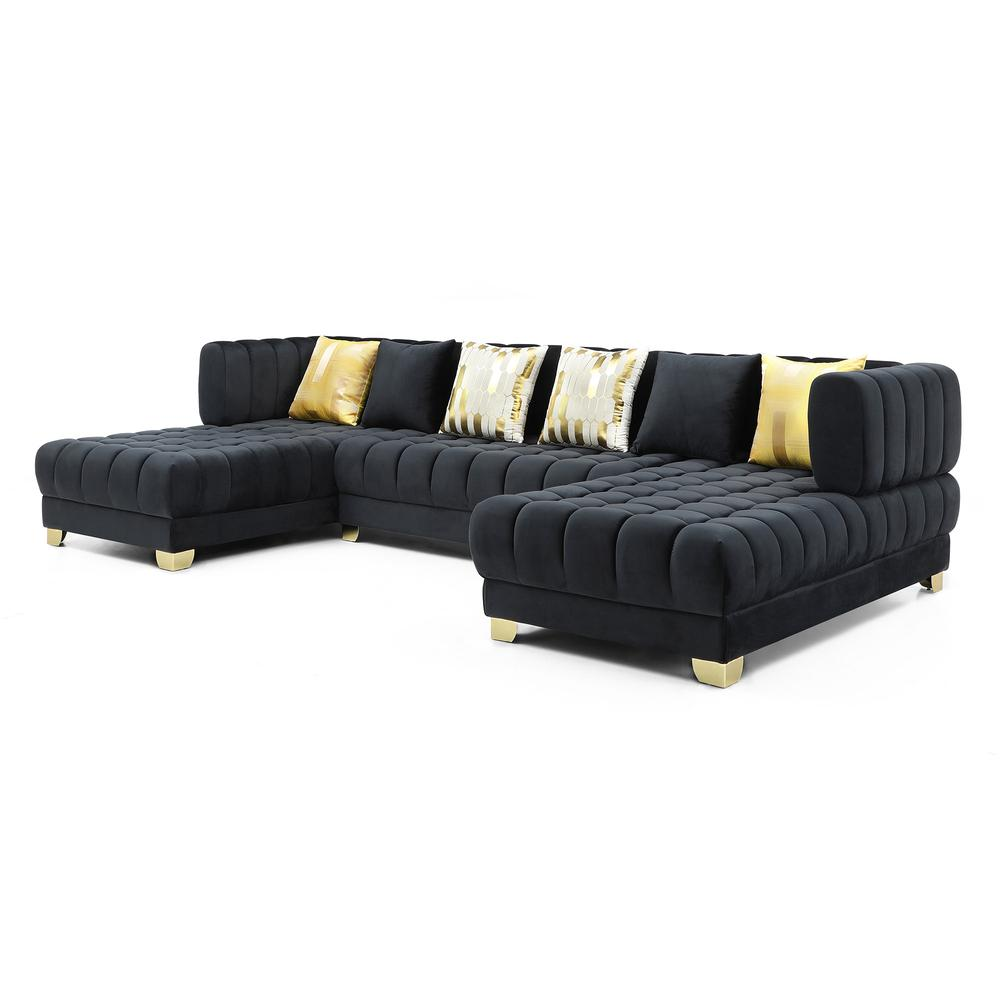 Boho Aesthetic Modern Large Italian Black U-Shaped Double Chaise Sectional Sofa | Biophilic Design Airbnb Decor Furniture 