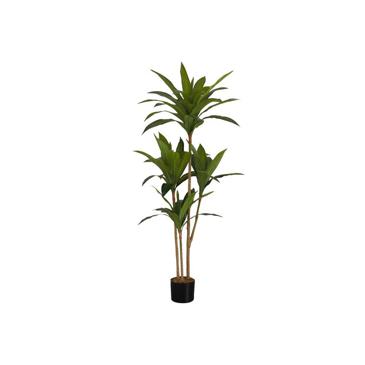 Boho Aesthetic Artificial Plant, 51" Tall, Dracaena Tree, Decorative, Green Leaves, Black Pot | Biophilic Design Airbnb Decor Furniture 