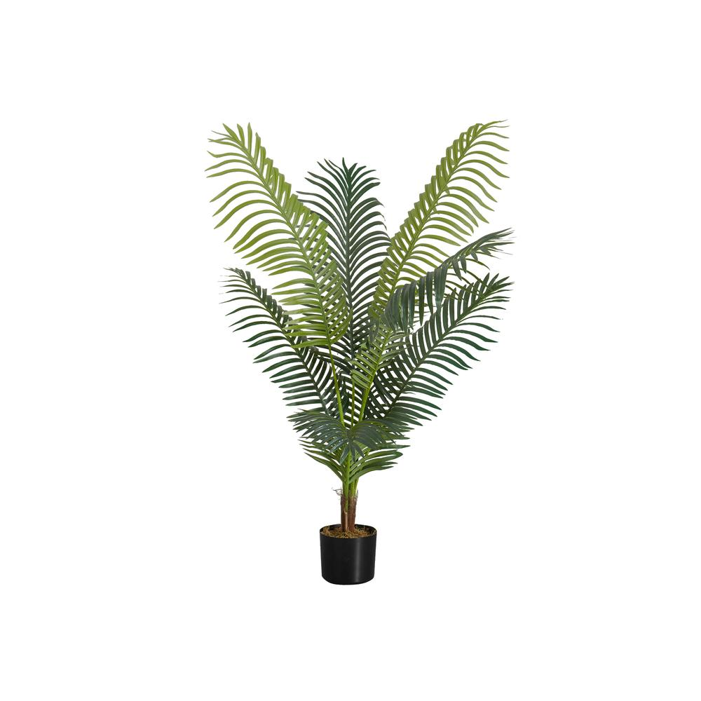 Boho Aesthetic Artificial Plant, 47" Tall, Palm Tree, Decorative, Green Leaves, Black Pot | Biophilic Design Airbnb Decor Furniture 