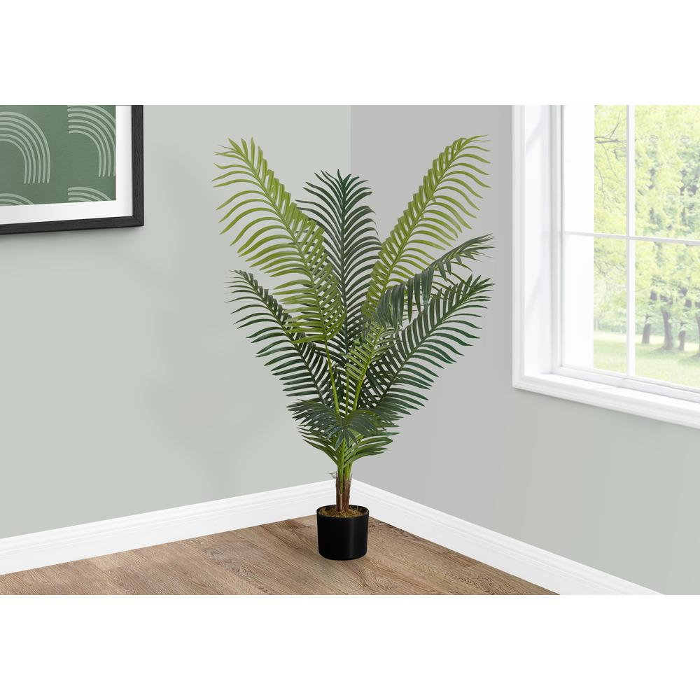 Boho Aesthetic Artificial Plant, 47" Tall, Palm Tree, Decorative, Green Leaves, Black Pot | Biophilic Design Airbnb Decor Furniture 