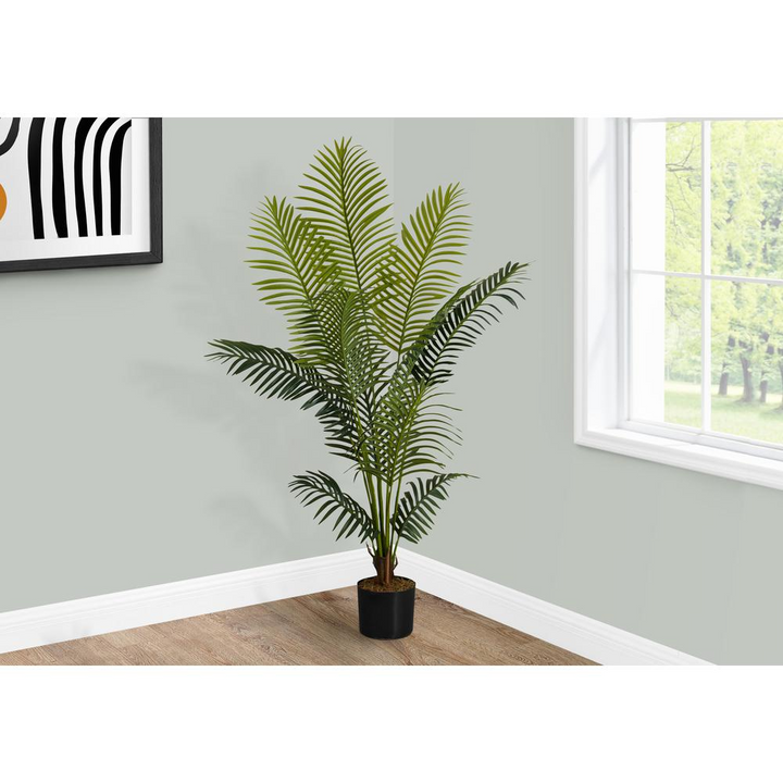 Boho Aesthetic Artificial Plant, 57" Tall, Palm Tree, Decorative, Green Leaves, Black Pot | Biophilic Design Airbnb Decor Furniture 