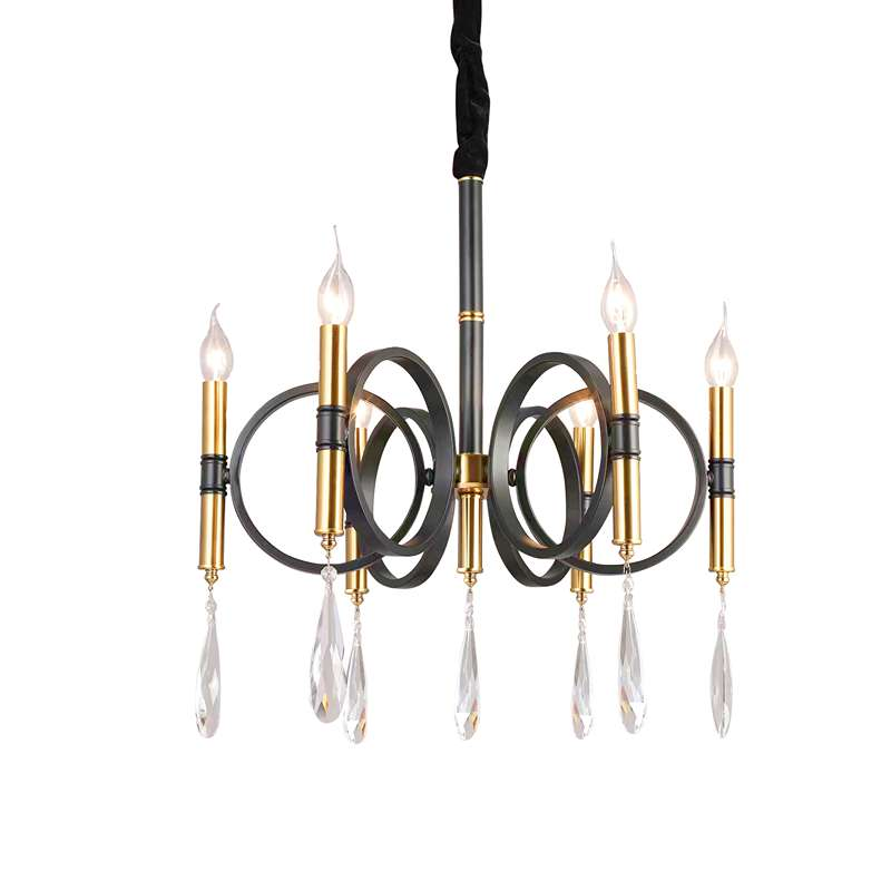 Boho Aesthetic Black Gold Candle Chandelier 6 Light Fixture | Biophilic Design Airbnb Decor Furniture 