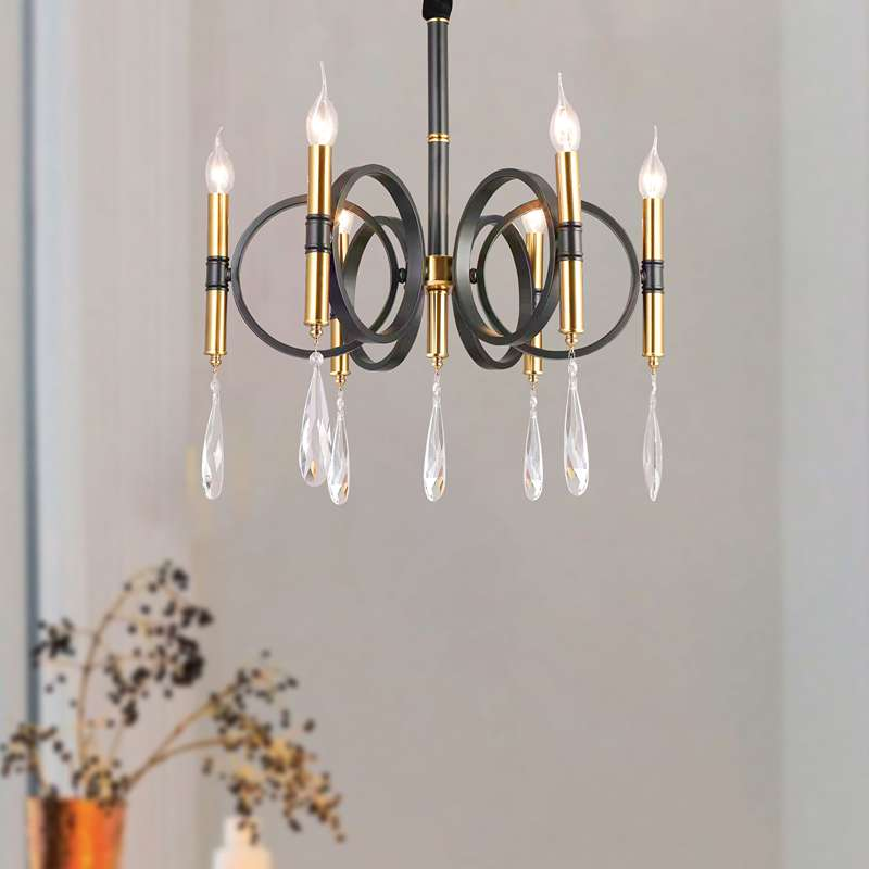 Boho Aesthetic Black Gold Candle Chandelier 6 Light Fixture | Biophilic Design Airbnb Decor Furniture 