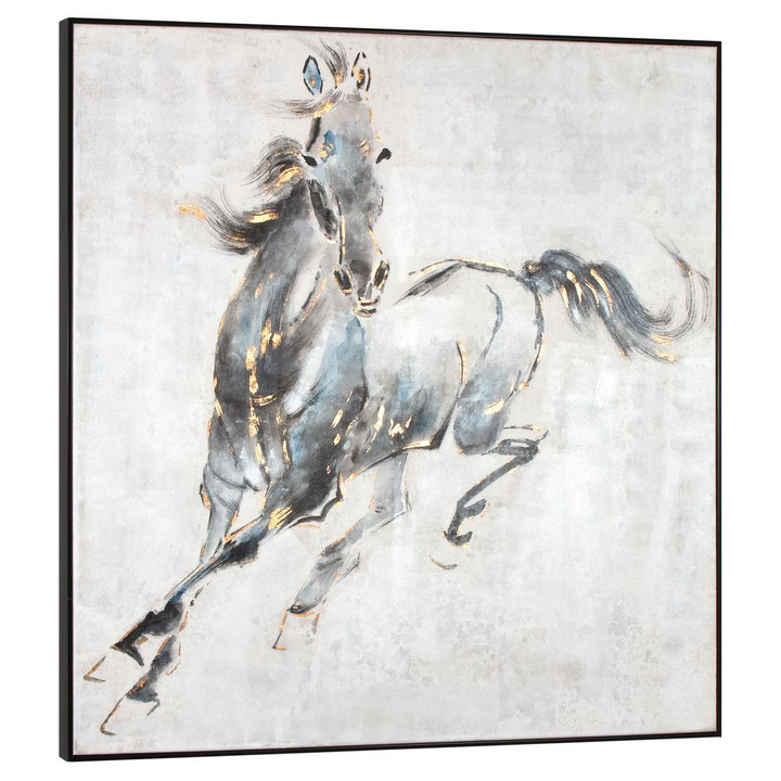 Boho Aesthetic Contemporary Prancing Stallion Hand Painted Canvas | Biophilic Design Airbnb Decor Furniture 