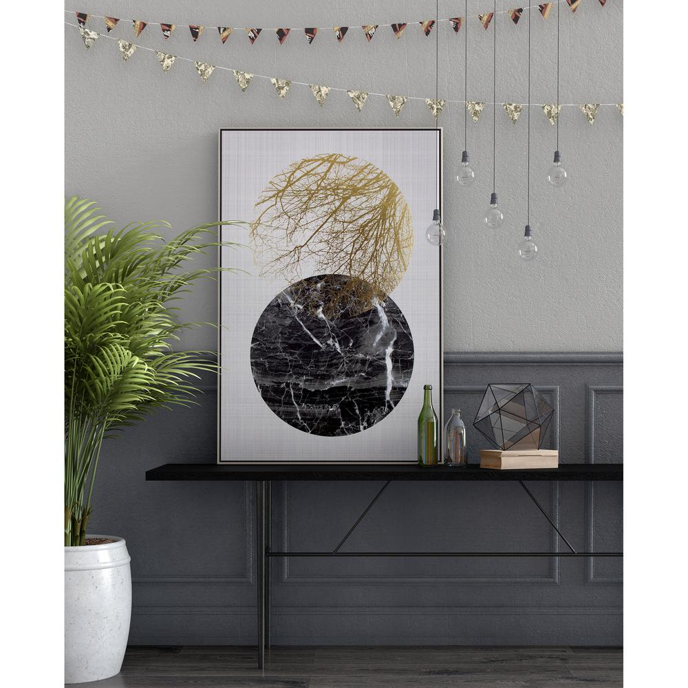 Boho Aesthetic Black Gold Minimalist Mid Century Contemporary Framed Canvas | Biophilic Design Airbnb Decor Furniture 