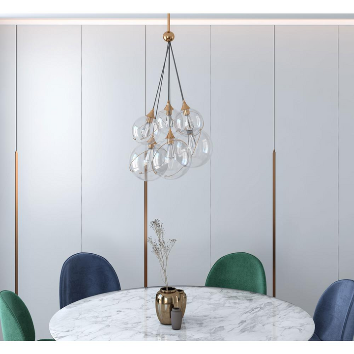 Boho Aesthetic Mid Century Modern Gold Metal Crystal Chandelier Pendant | Biophilic Design Airbnb Decor Furniture 