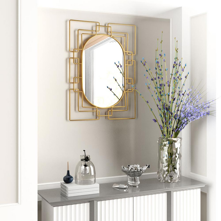 Boho Aesthetic Deanna Gold Metal Mirror | Biophilic Design Airbnb Decor Furniture 