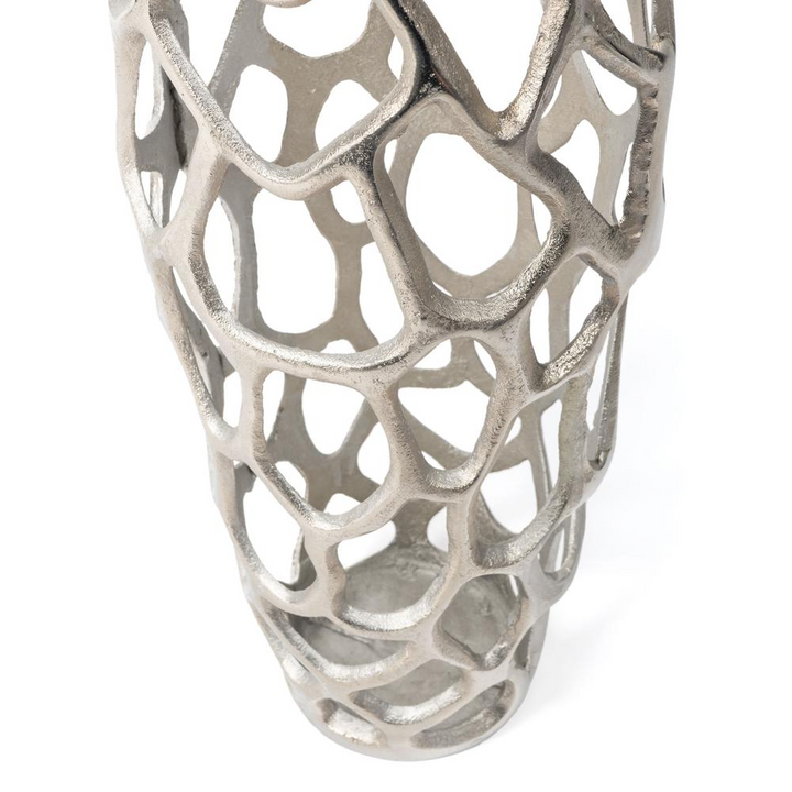 Boho Aesthetic Large Silver Metal Floor Vase for Flowers | Biophilic Design Airbnb Decor Furniture 