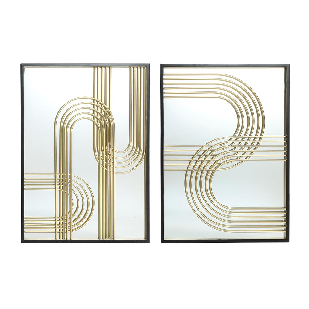 Boho Aesthetic Set of 2 Modern Iron Loops Rectangular Accent Wall Mirrors | Biophilic Design Airbnb Decor Furniture 