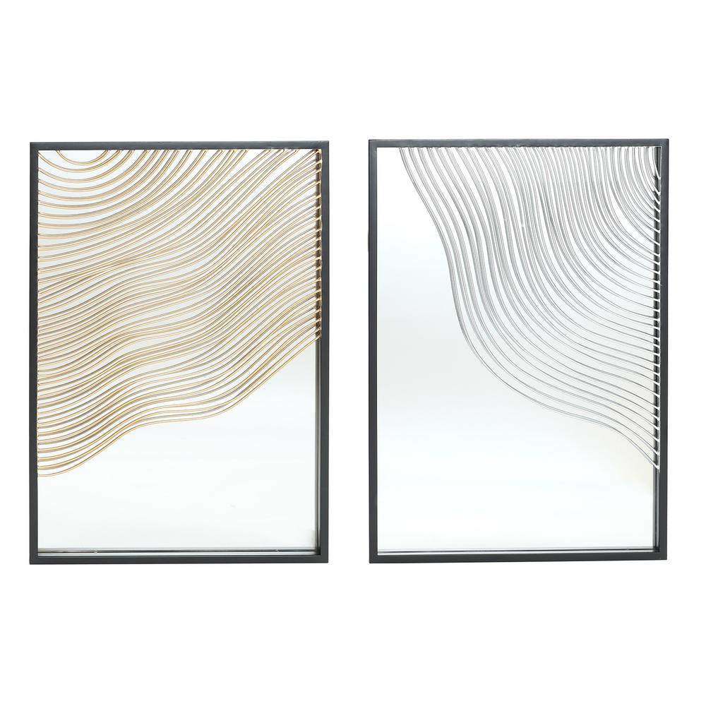 Boho Aesthetic Set of 2 Modern Iron Waves Rectangular Accent Wall Mirrors | Biophilic Design Airbnb Decor Furniture 