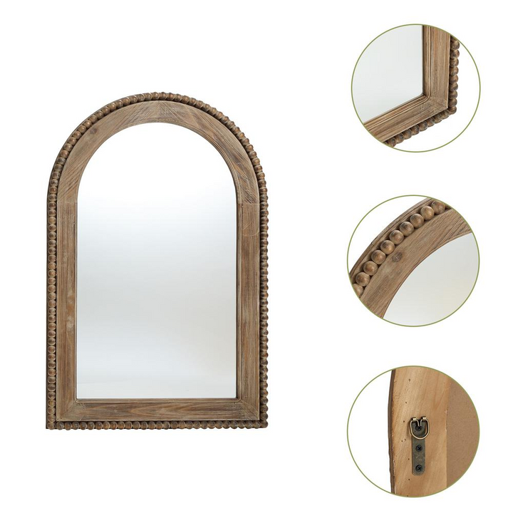 Boho Aesthetic Wood Framed Arch Window Wall Mirror | Biophilic Design Airbnb Decor Furniture 