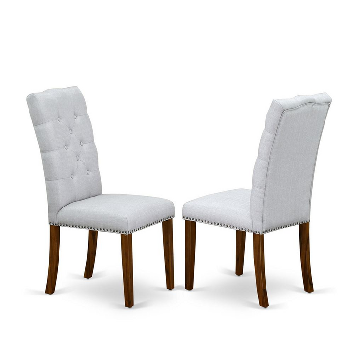 Boho Aesthetic White Linen Hardwood Fabric Dining Chair Walnut | Biophilic Design Airbnb Decor Furniture 