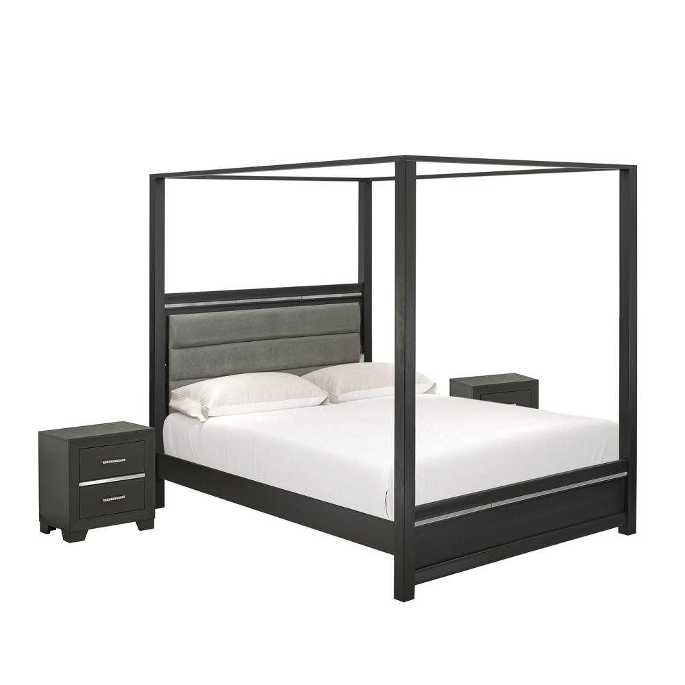 Boho Aesthetic Modern 3-Piece Denali Modern Bedroom Set - A Bed Frame and 2 Bedroom Nightstands - brushed gray Finish | Biophilic Design Airbnb Decor Furniture 