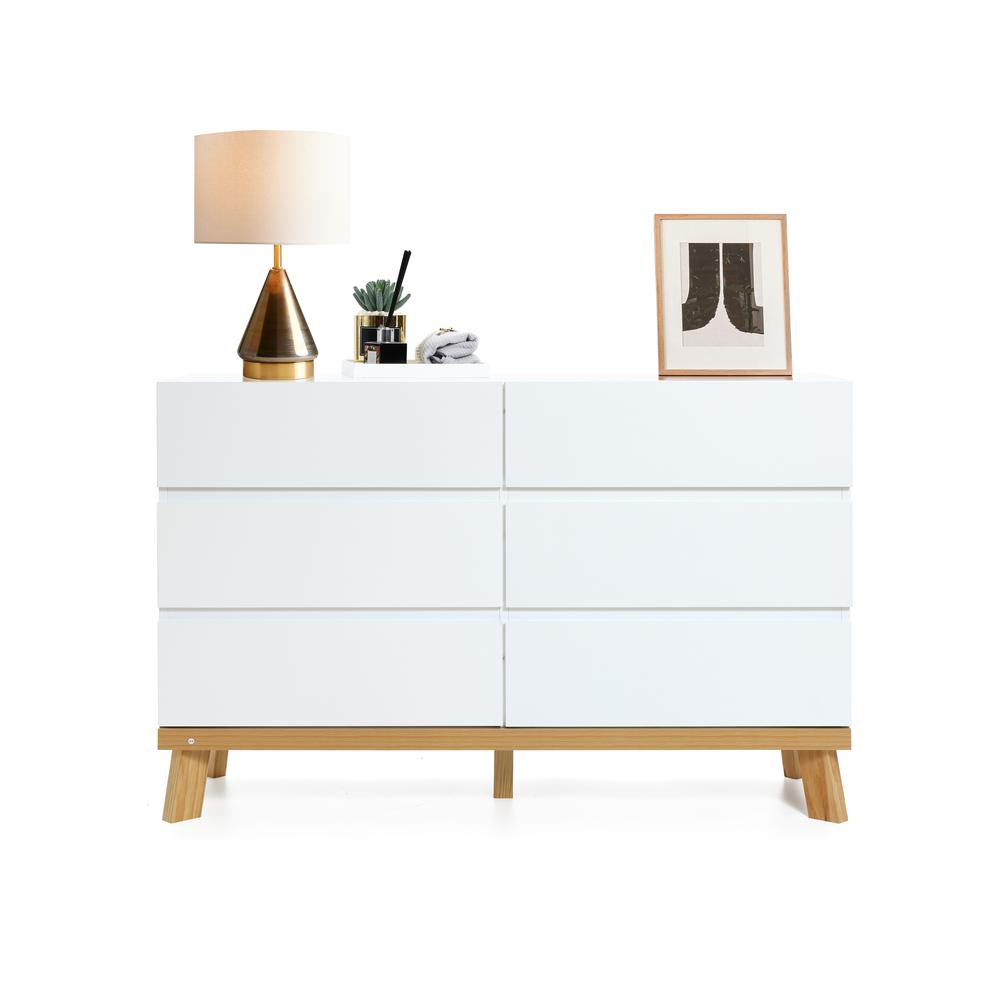 Boho Aesthetic Modern White Wood 6-Drawer Dresser | Biophilic Design Airbnb Decor Furniture 