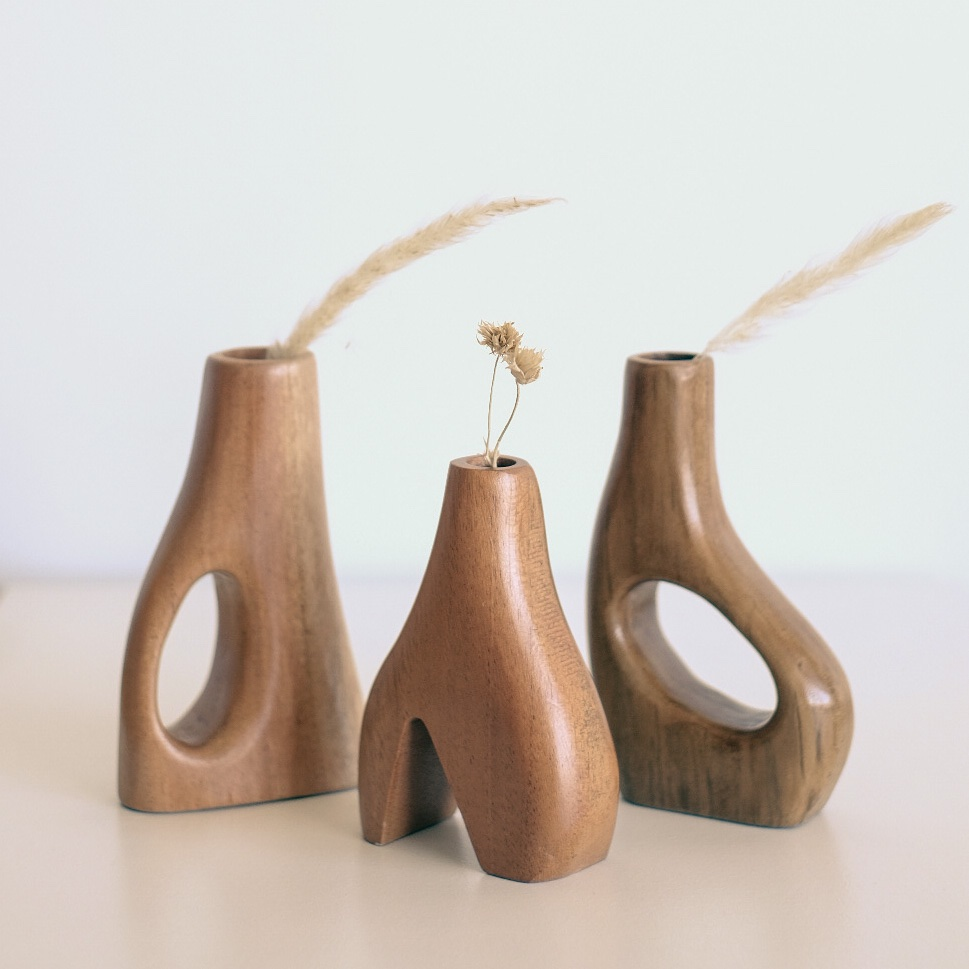 Boho Aesthetic Koji Wooden Vase | Biophilic Design Airbnb Decor Furniture 