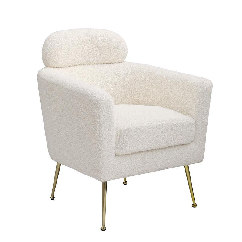 Boho Aesthetic Accent chair with white vegan (faux) fur and gold chrome legs | Biophilic Design Airbnb Decor Furniture 