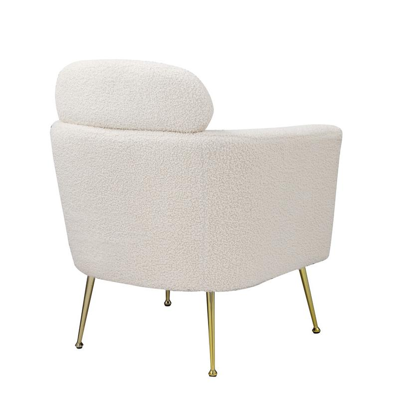 Boho Aesthetic Accent chair with white vegan (faux) fur and gold chrome legs | Biophilic Design Airbnb Decor Furniture 