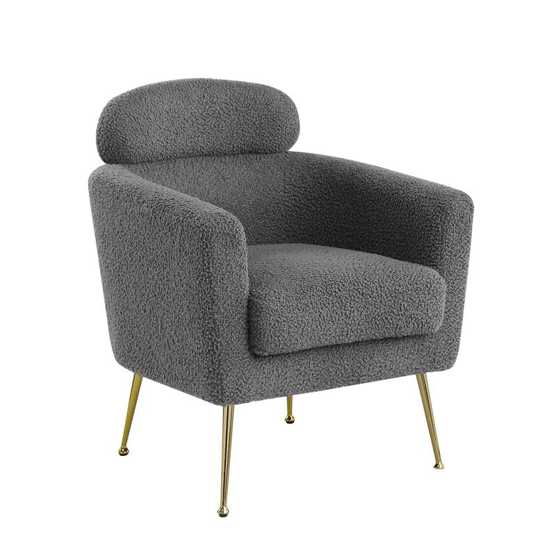 Boho Aesthetic Accent chair with grey vegan (faux) fur and gold chrome legs | Biophilic Design Airbnb Decor Furniture 