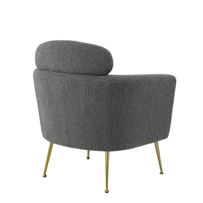 Boho Aesthetic Accent chair with grey vegan (faux) fur and gold chrome legs | Biophilic Design Airbnb Decor Furniture 