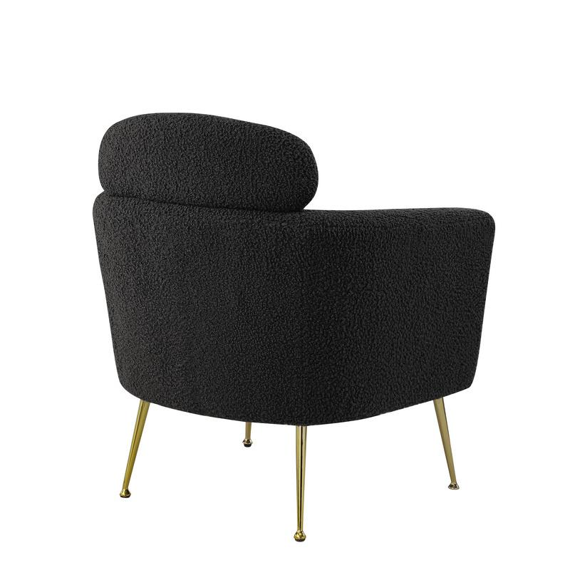 Boho Aesthetic Accent chair with black vegan (faux) fur and gold chrome legs | Biophilic Design Airbnb Decor Furniture 