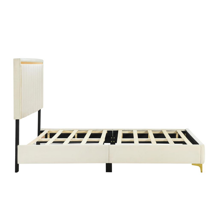 Boho Aesthetic Upholstered Platform Bed with Durable Wooden Frame for Strength and Support | Biophilic Design Airbnb Decor Furniture 