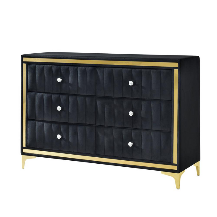 Boho Aesthetic Velvet 6 Drawer Dresser with Gold Legs and Trim | Biophilic Design Airbnb Decor Furniture 