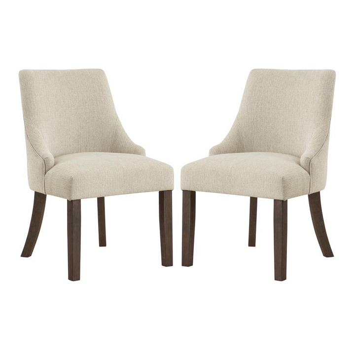Boho Aesthetic Beautiful Beige Wood Upholstered Dining Chair (2pc) | Biophilic Design Airbnb Decor Furniture 