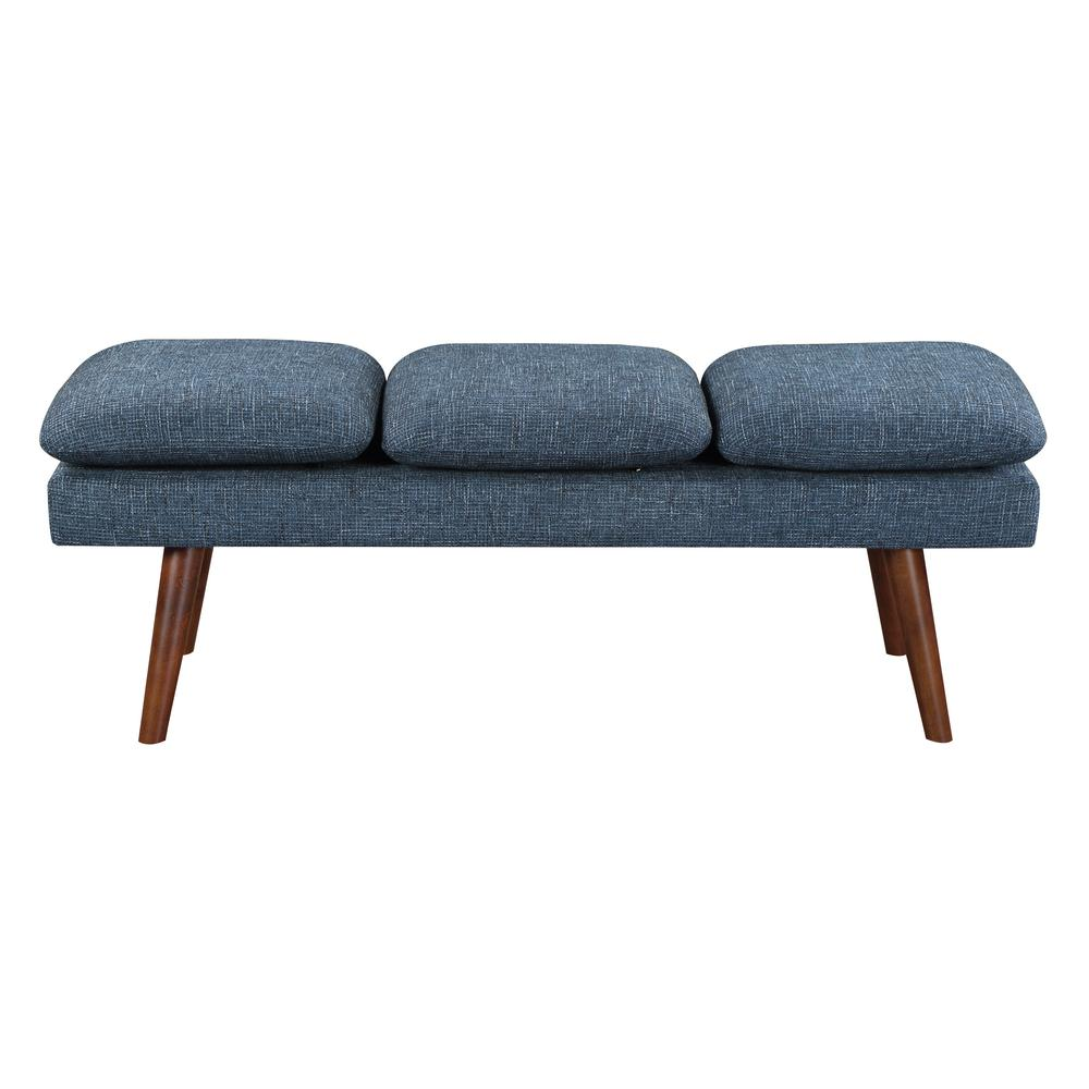 Boho Aesthetic Amanda | Blue Mid-Century Contemporary Modern Upholstered Bench | Biophilic Design Airbnb Decor Furniture 