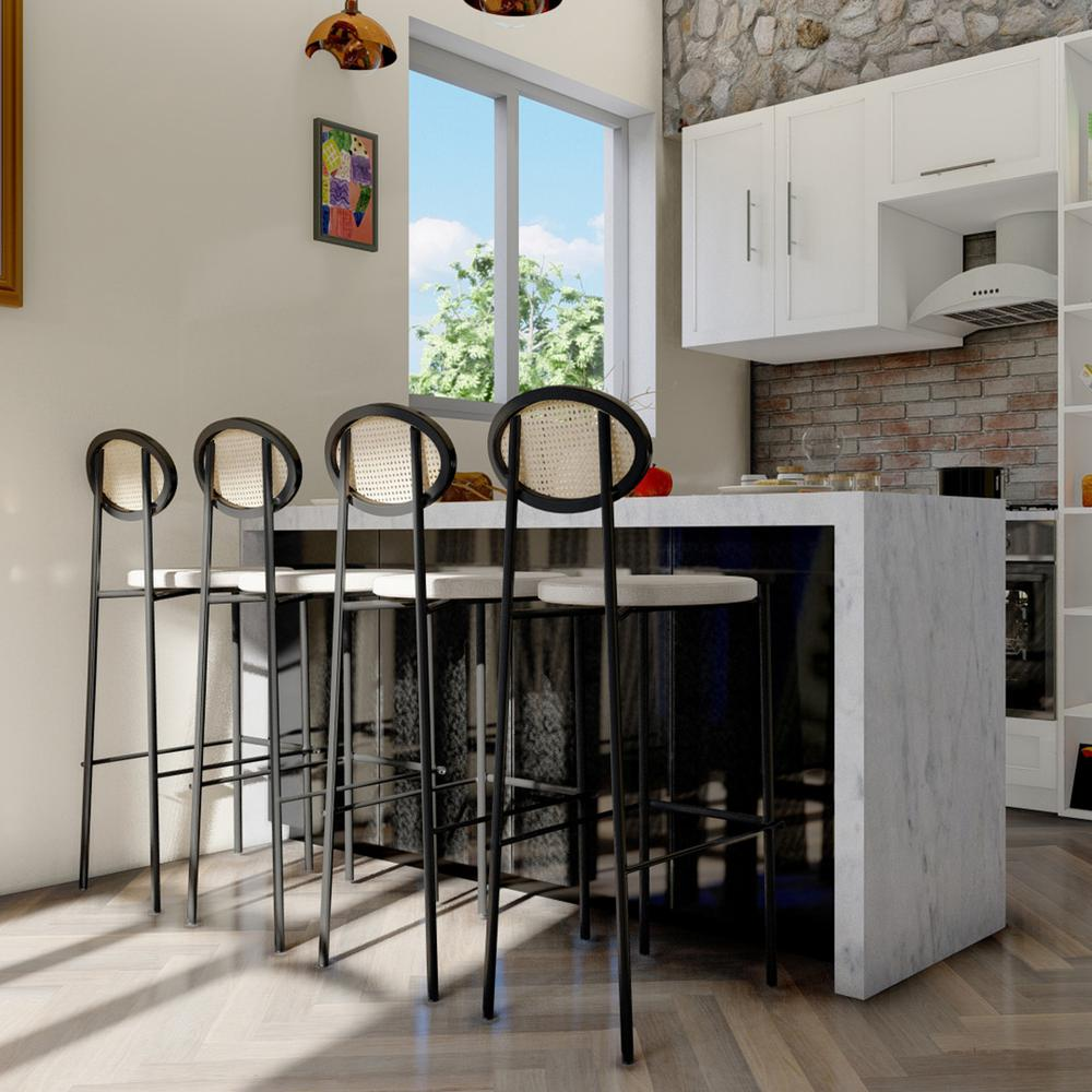 Boho Aesthetic Biophilic Design Furniture Wicker Bar Stool With Black Steel Frame | Biophilic Design Airbnb Decor Furniture 