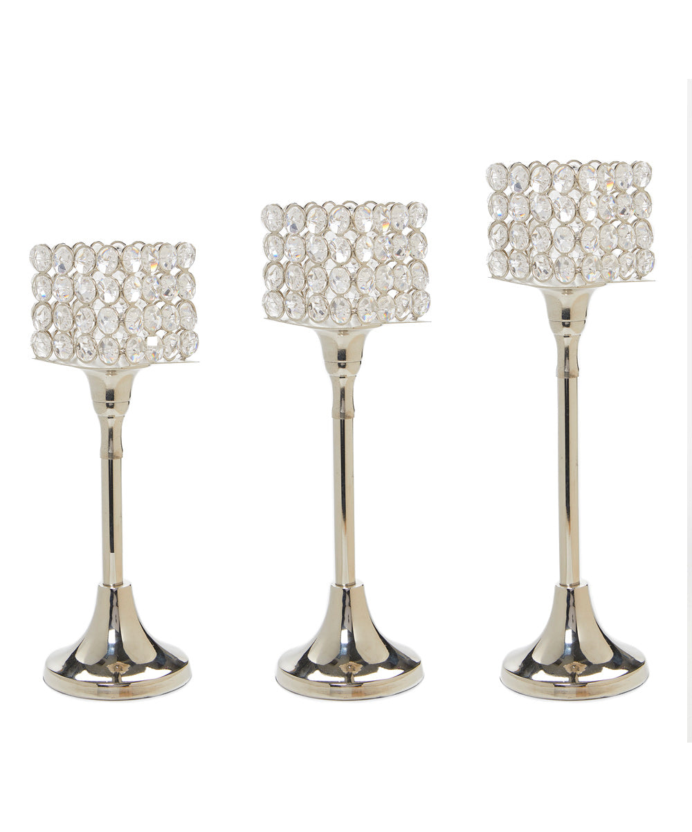 Boho Aesthetic Vibhsa Crystal Aluminium Candle Holder Set of 3 | Biophilic Design Airbnb Decor Furniture 