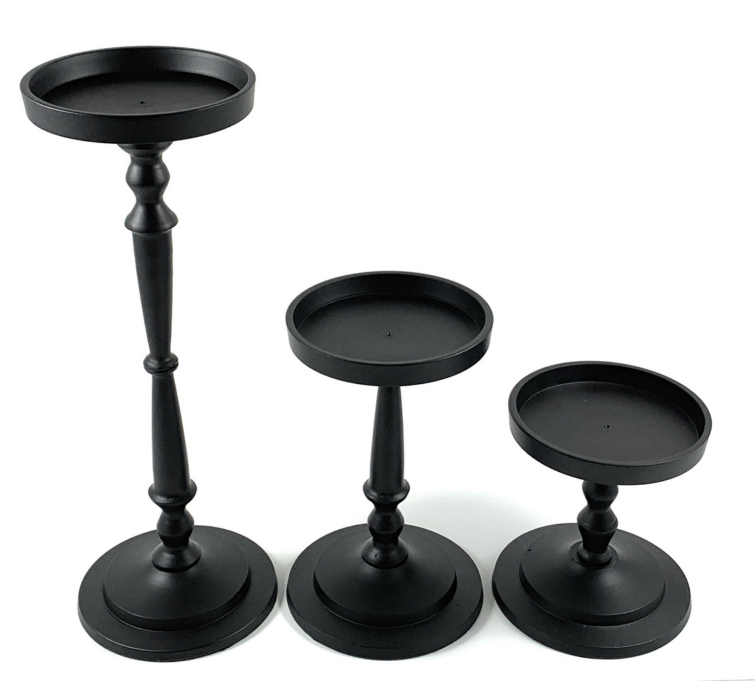 Boho Aesthetic Pillar Candle Holder Set of 3 Black | Biophilic Design Airbnb Decor Furniture 
