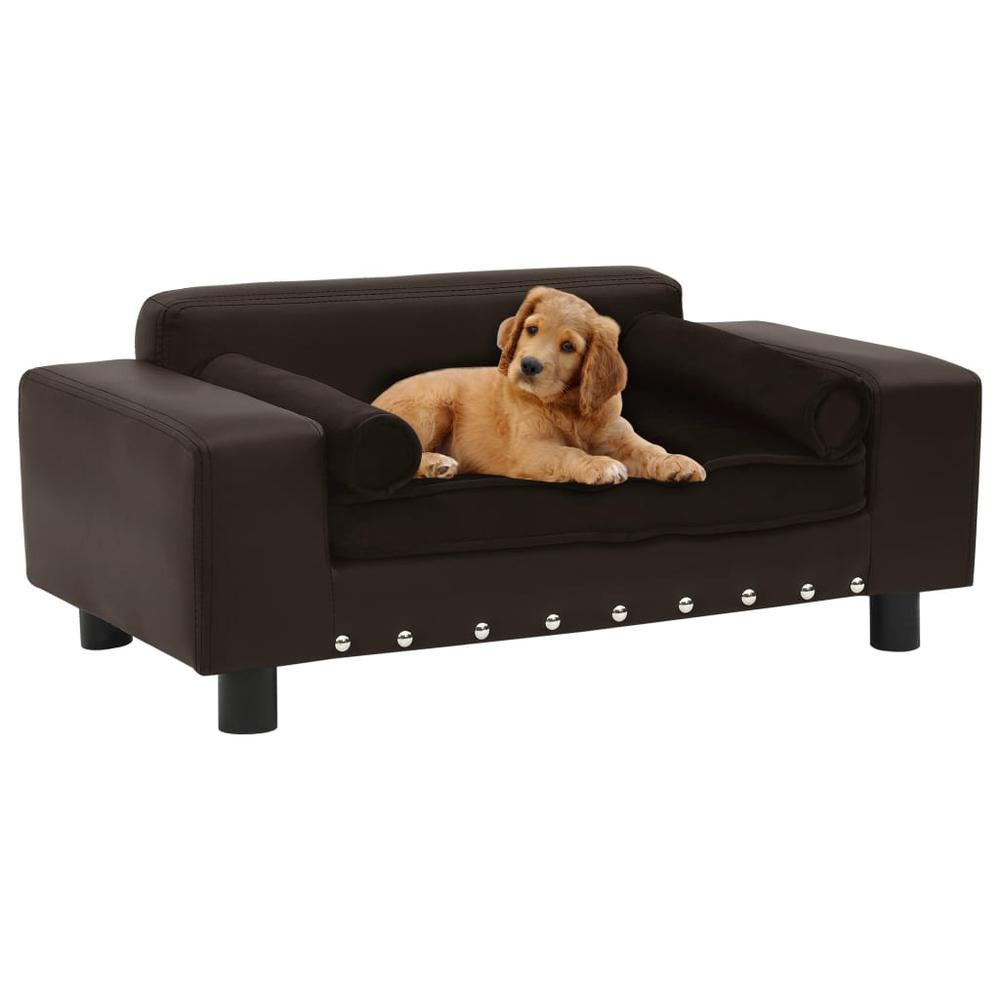 Boho Aesthetic vidaXL Dog Sofa Brown 31.9"x16.9"x12.2" Plush and Faux Leather | Biophilic Design Airbnb Decor Furniture 