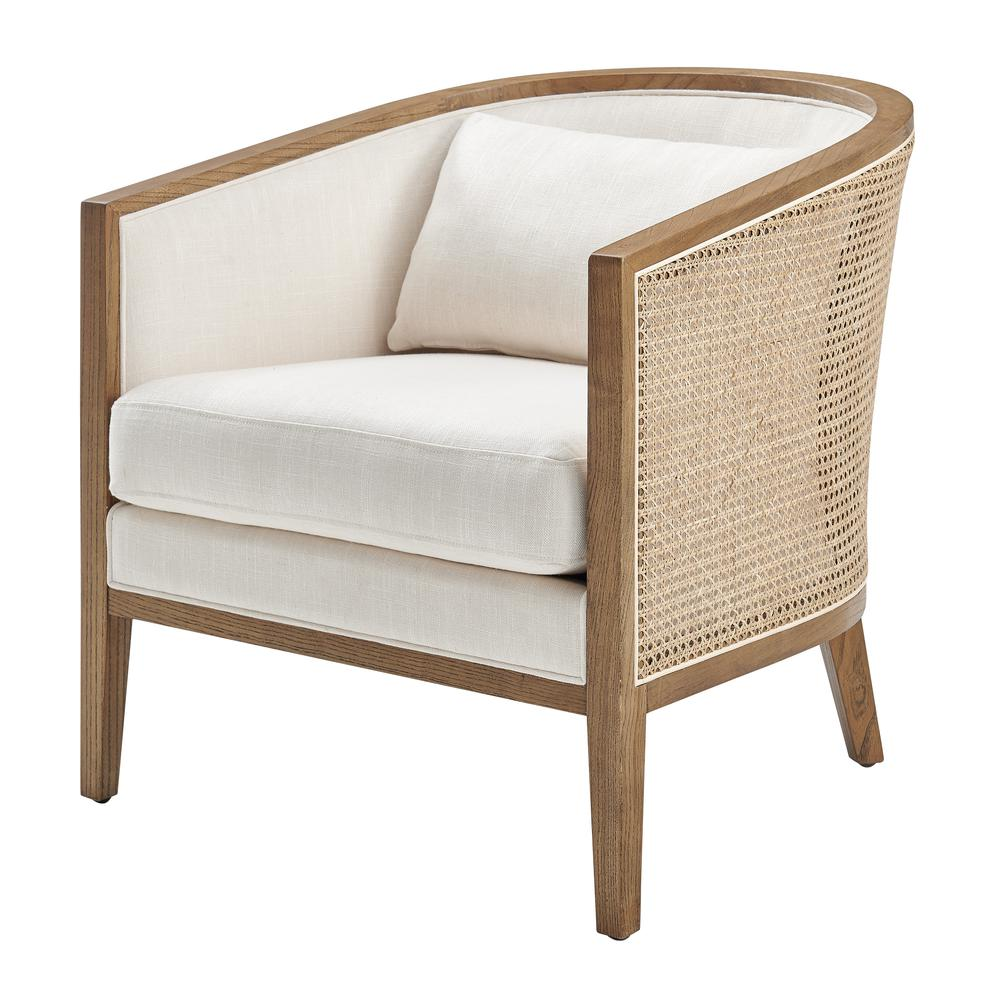 Buy farmhouse furniture Tillman Linen Accent Arm Chair w/ Rattan - Modern Cottage Farmhouse Furniture