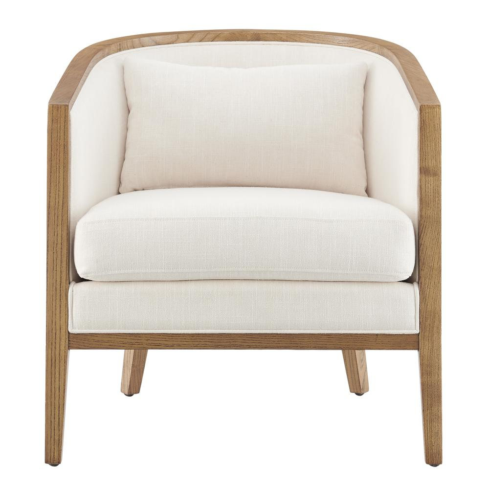 Buy farmhouse furniture Tillman Linen Accent Arm Chair w/ Rattan - Modern Cottage Farmhouse Furniture