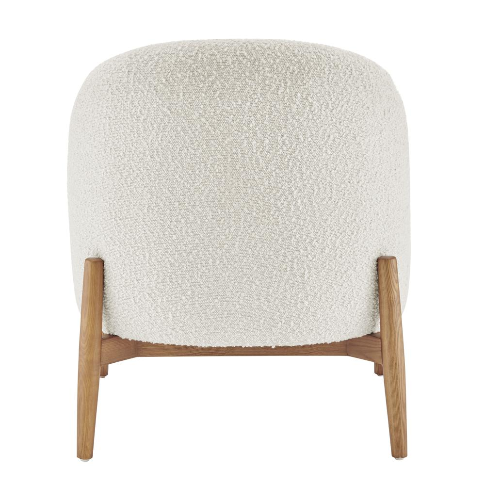 Boho Aesthetic White Modern Fabric Accent Chair Walnut Legs | Biophilic Design Airbnb Decor Furniture 